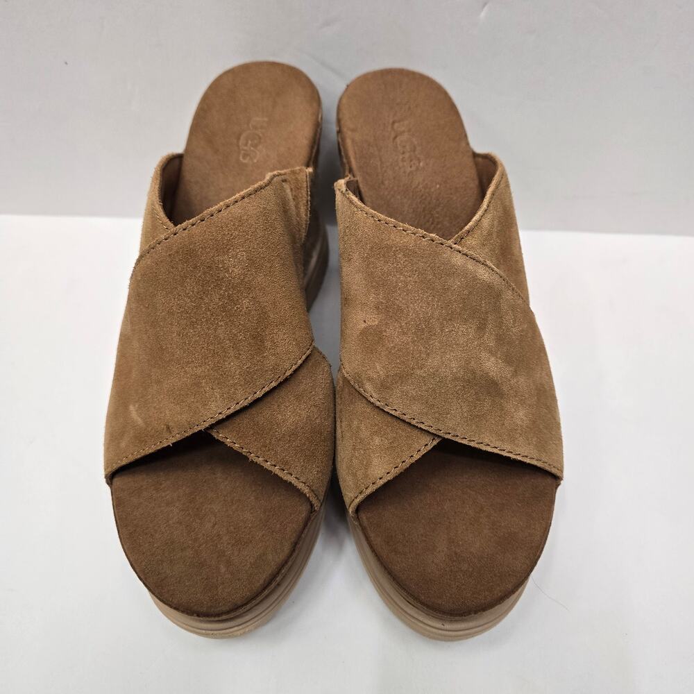 UGG SUEDE CRISSCROSS WEDGE ESPADRILLE, SIZE 7